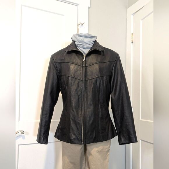 Jackets & Blazers - Vintage Maxima Wilson's Leather women's jacket sz Lg black lined moto grunge EUC